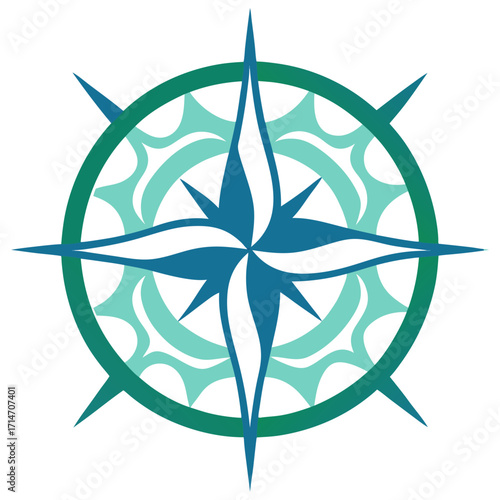 Modern blue and teal compass rose design