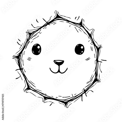 Whimsical creature sketch, a simple round faced animal, playful illustration with charming details