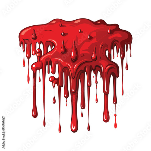Viscous red blood dripping liquid substance flowing downward abstract shape