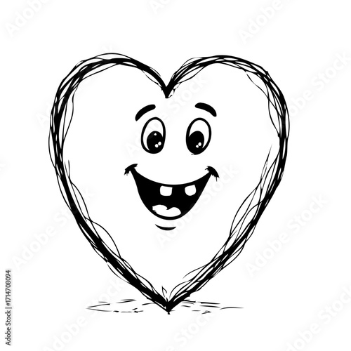 Whimsical heart with cheerful expression showcases lighthearted joy and playful affectionate