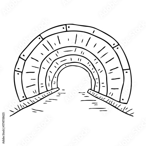 Whimsical sketch featuring a rounded tunnel structure beckoning towards an unseen destination with
