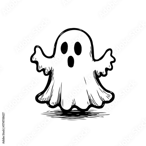 Whimsical spectral apparition drifting in the darkness of the haunting season of halloween night