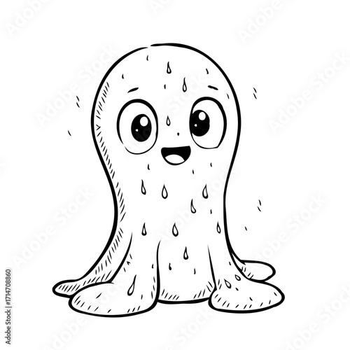Whimsical water droplet character illustration with charming facial features and playful liquid