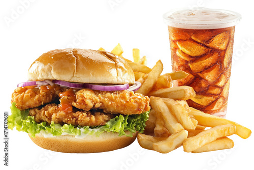 Burger combo deals with prizes isolated on transparent background
