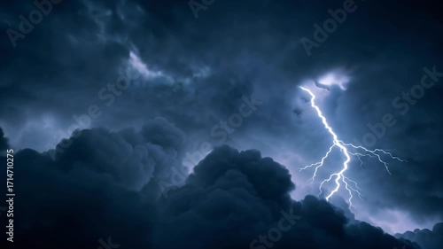 Dramatic storm with lightning strikes illuminating dark clouds, perfect for weather reports or climate change visuals during turbulent times