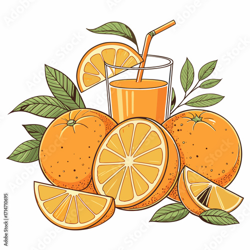 Fresh Orange Juice with Splash Vector Illustration