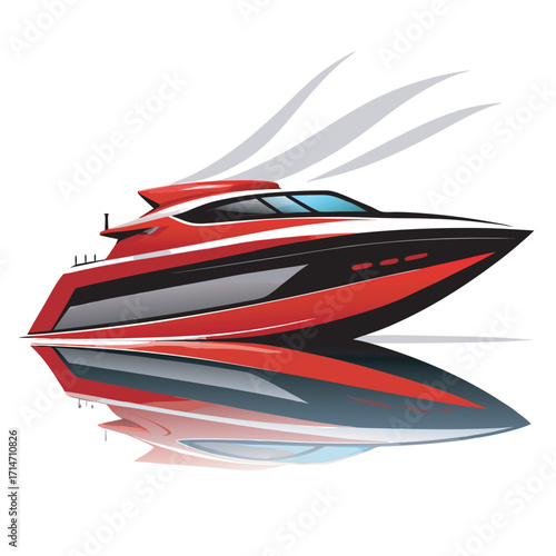 Modern Red Speedboat Illustration – Luxury Yacht Vector on Water