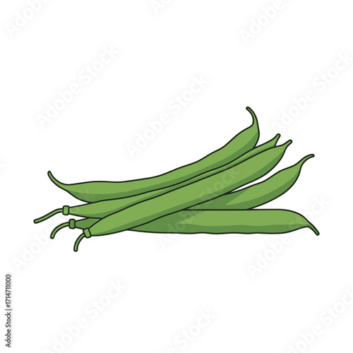 A pile of fresh green beans on a white background.
