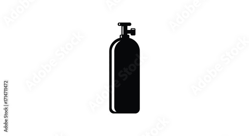 Simple black silhouette of a tall compressed gas cylinder with valve