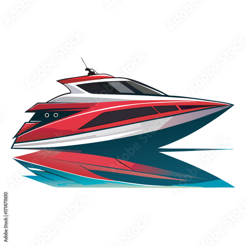 Modern Red Speedboat Illustration – Luxury Yacht Vector on Water