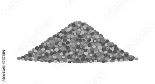 Pile of small gray and black pebbles on white background.