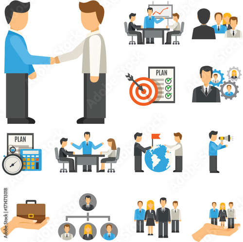 Business people icon set vector illustration of office team avatars and managers in suits working together