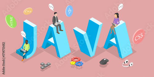 3D Isometric Flat Vector Illustration of Java, Advertisement For Special Programming Language And Computing Platform.