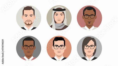 Flat vector portraits of diverse people in circular avatars – Great for diversity branding, digital resources, or social profile icons
