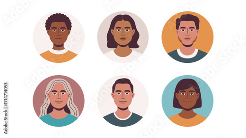 Collection of flat vector avatars with diverse portraits of people – Suitable for inclusivity campaigns, branding projects, or profile icon sets