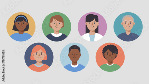Vector illustration of diverse group of people in circular avatars – Perfect for branding projects, inclusivity campaigns, or profile resources