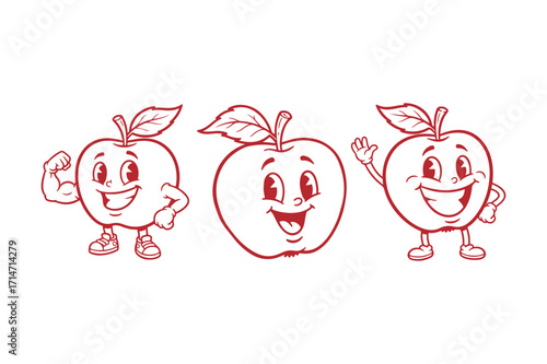 Happy Apple Character Line Art – Kawaii Fruit with Cheeky Expression