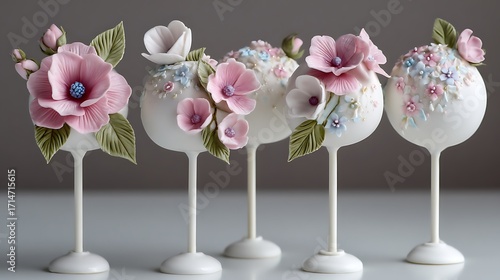 Wedding cake pops delicately decorated with sugar flowers, each one adding a playful and sweet touch to the celebration