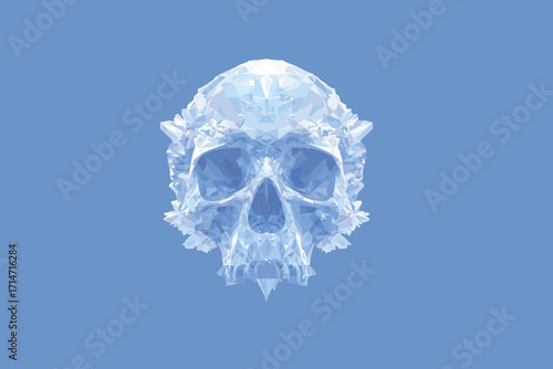 human skull on blue background