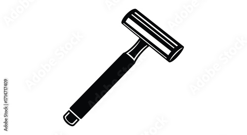Simple black and white illustration of a safety razor on white background