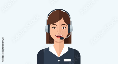 Woman with headset on light blue background.