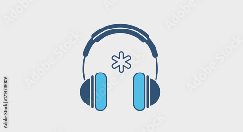 Blue headphones with a snowflake symbol on a light gray background.
