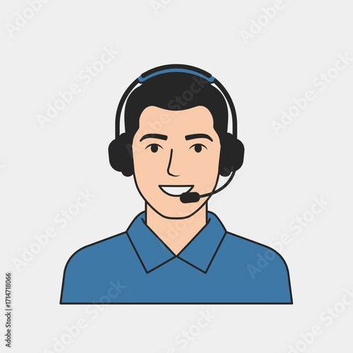 Man wearing headset with microphone illustration.