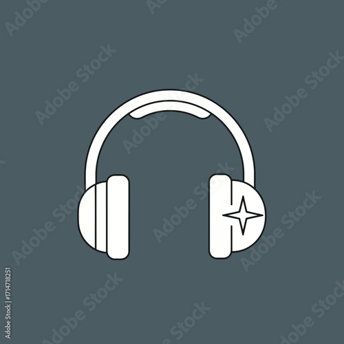 White headphones icon on a dark blue background.