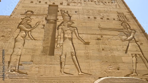 Philae Temple Wall Hieroglyphs and Carvings, Aswan Egypt - Ancient Egyptian Architecture
