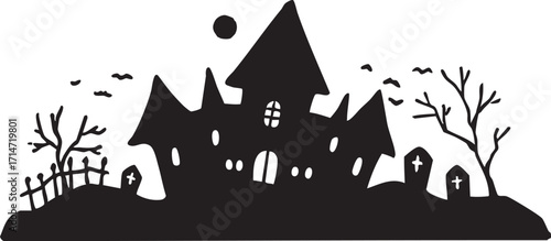 ハロウィンの屋敷や墓のシルエット