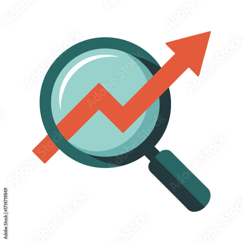 magnifying glass with rising arrow vector illustration symbolizing business growth analytics and success