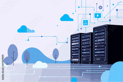 Cutting edge servers powering cloud computing, data storage and networking solutions, perfect for tech companies and digital infrastructure visuals