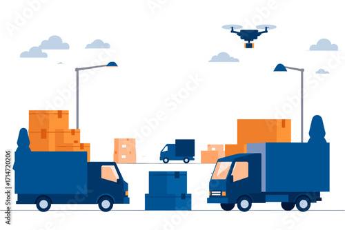 Innovative delivery service using drones and trucks for fast, efficient transportation, streamlining logistics and supply chain management