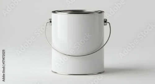 A blank white paint can with a metal handle, ideal for branding mockups.