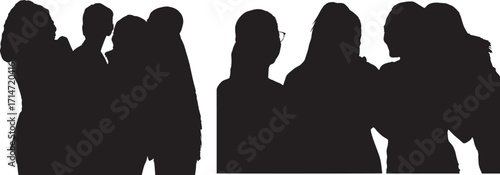 Collection of diverse business woman silhouettes in various poses isolated on white background