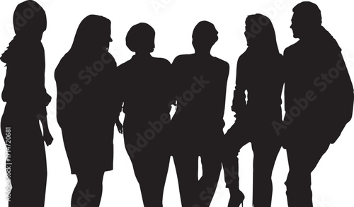 Diverse group of business professionals in silhouette standing together isolated on white background