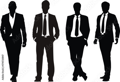 Diverse group of business professionals standing together in a unified stance isolated on white background