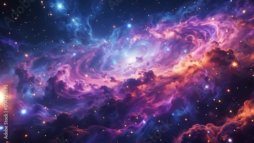 Abstract Nebula Cloud Formation in Space with Twinkling Stars