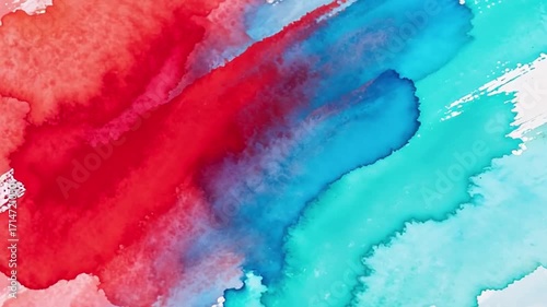 Fluid Watercolor Paint Texture Blending Red, Blue, and Teal Colors