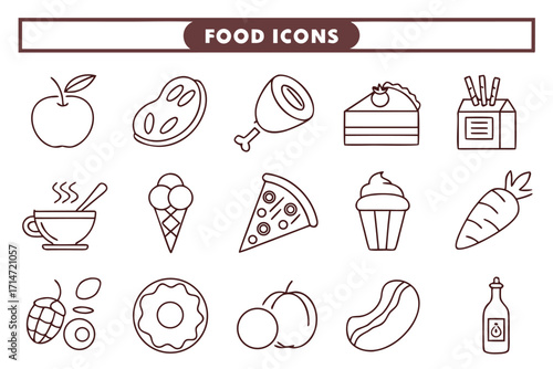 Hand-drawn vintage food and drink icons collection set with vector illustrations