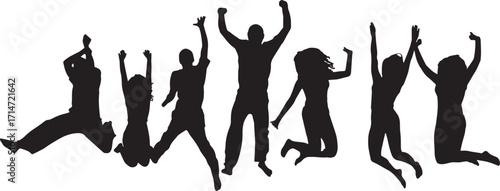 Energetic young girls joyfully jumping together in a dynamic silhouette isolated on white background