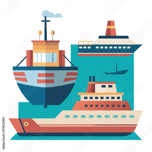 Modern Flat Style Ocean Transportation Illustration