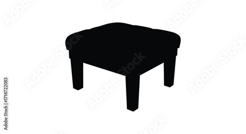 A simple black silhouette of a cushioned ottoman on a white background