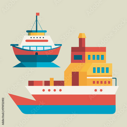 Modern Flat Style Ocean Transportation Illustration