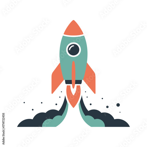rocket launch vector illustration with fire and smoke symbolizing startup growth innovation and success