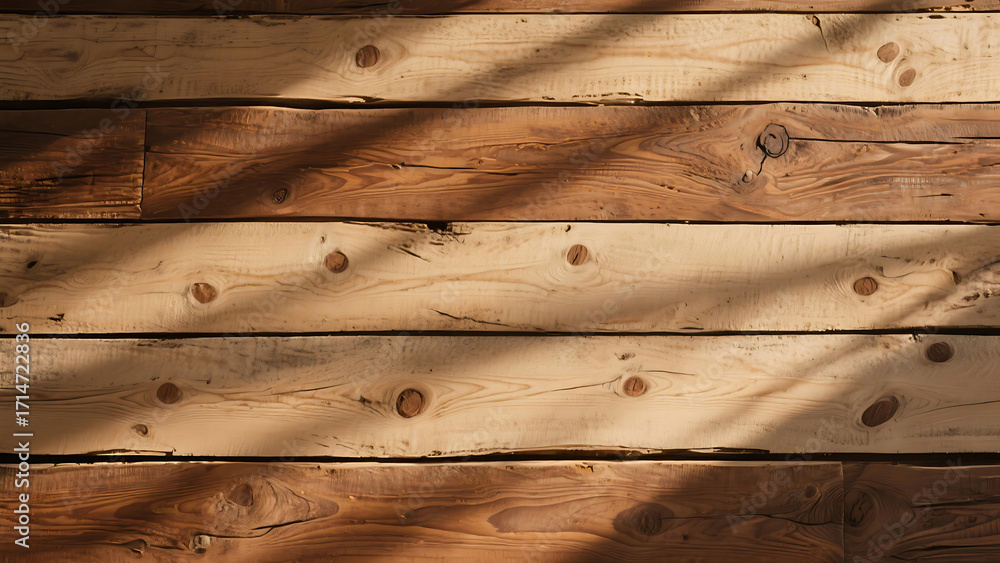 Naklejka premium A close up of a wooden wall with light and shadow creating a textured and rustic appearance overall