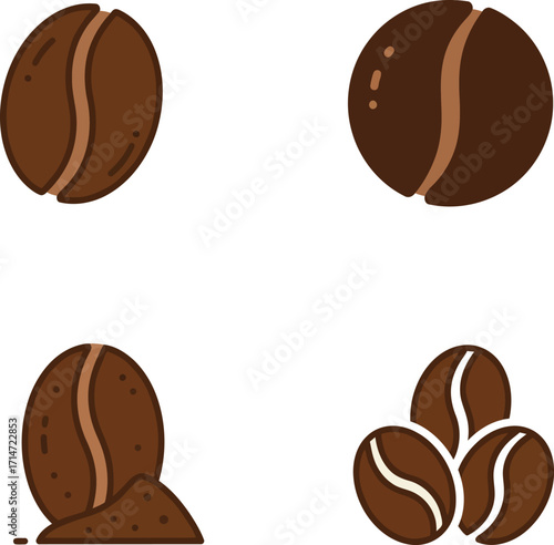 Vector art of four coffee bean illustrations, perfect for coffee themes on a transparent background