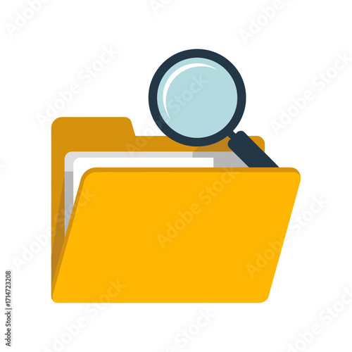 yellow folder with magnifying glass vector illustration symbolizing document search data file and research