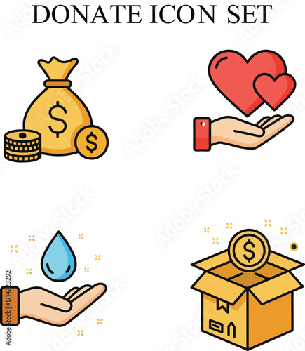 Vector art of donate icon set, vector illustration of charity concept on a transparent background