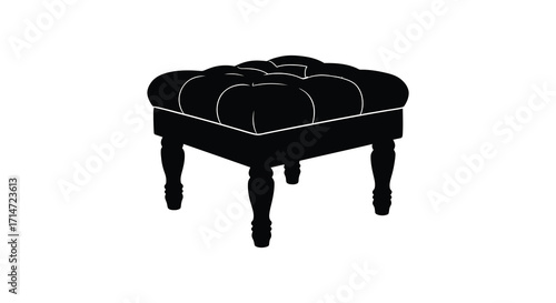 Simple black silhouette of a cushioned ottoman with wooden legs